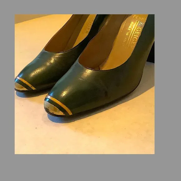 Kurt Geiger VINTAGE 1970S   ITALY SHOES: Forest LEATHER Pumps , 2 1/2" heel - Picture 6 of 12